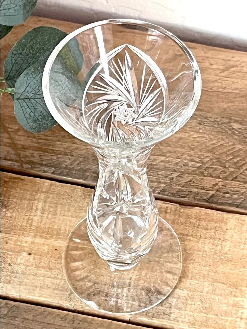 Vintage Hand Cut Lead Crystal Bud Vase Flared Pinwheel 8”